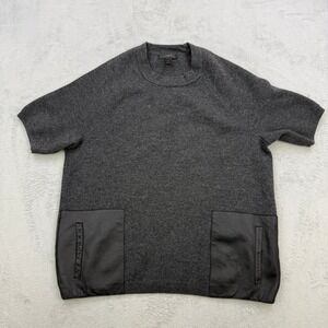 J Crew Sweater Womens Small Gray Merino Wool Short Sleeve Leather Pockets Preppy